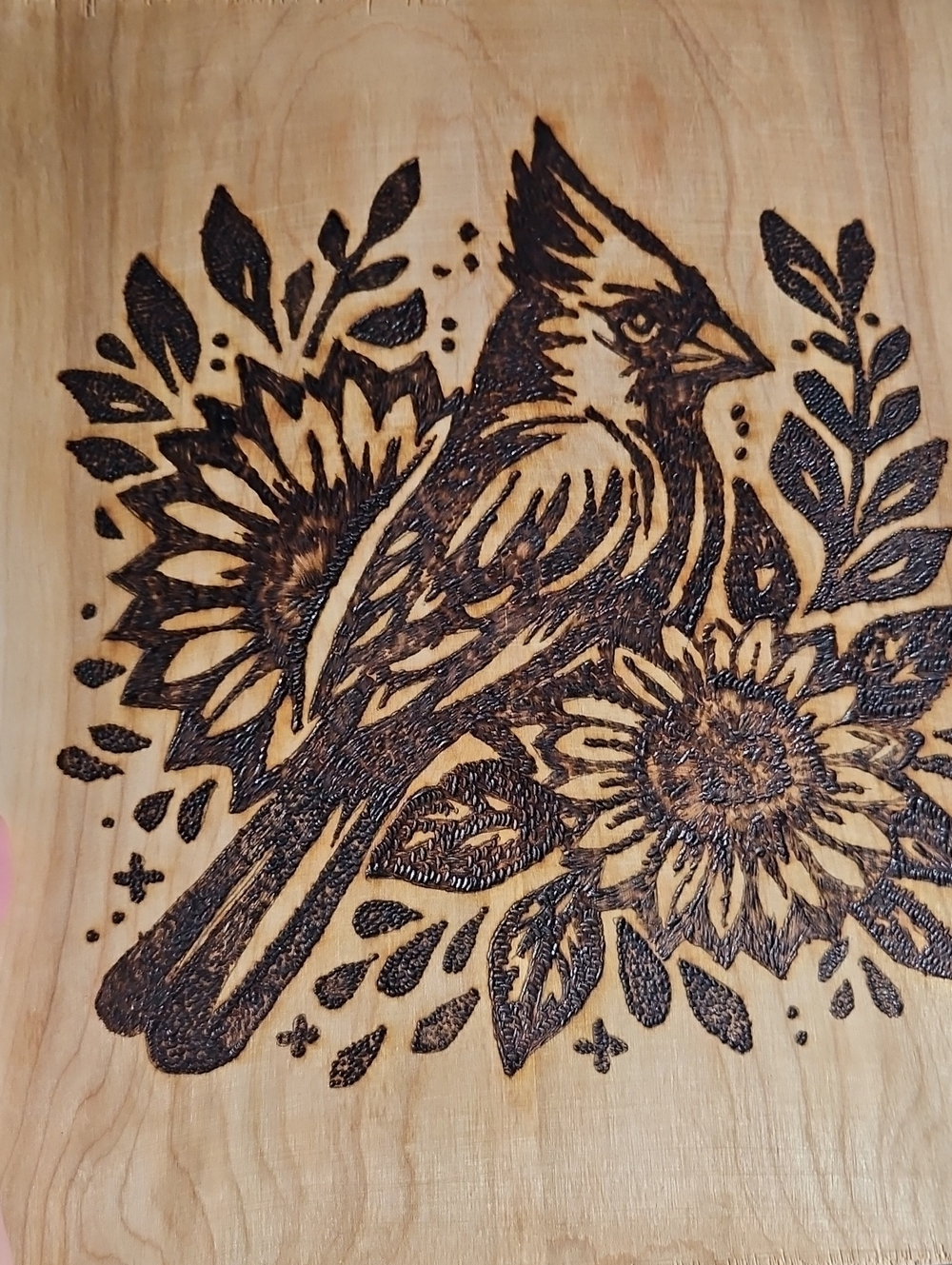 Hand Crafted Brown and Black Cardinal Woodburning Wall Art